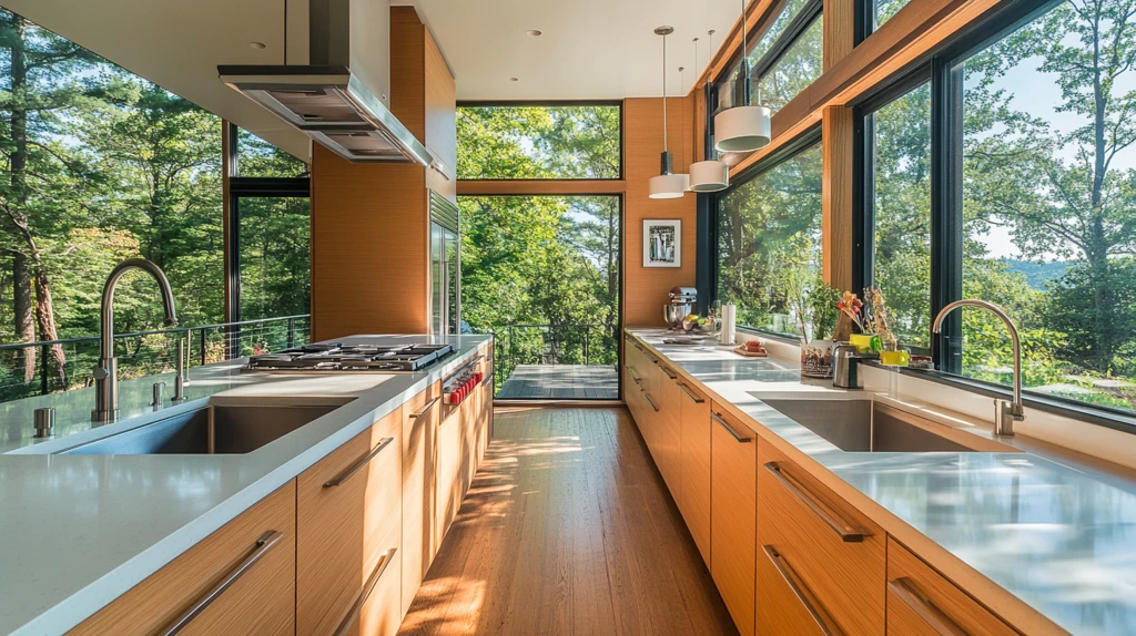 带瀑布台面的厨房岛台