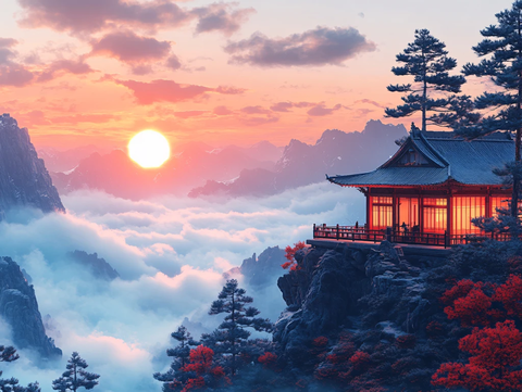 山水楼阁雅致意境风