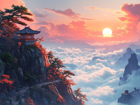 天界晓钟风景插画