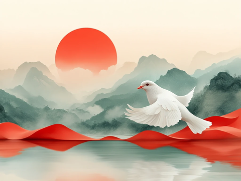 红日出东方意境中式画