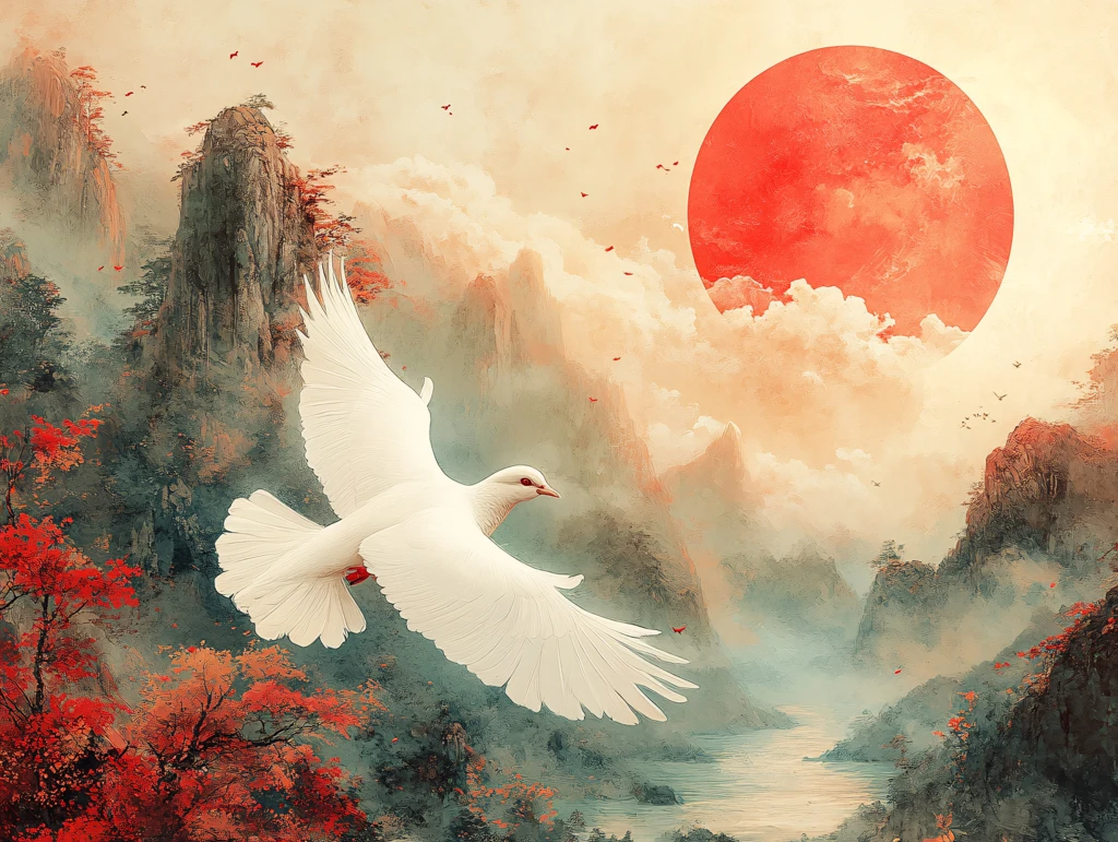 旭日东升仙鹤插画