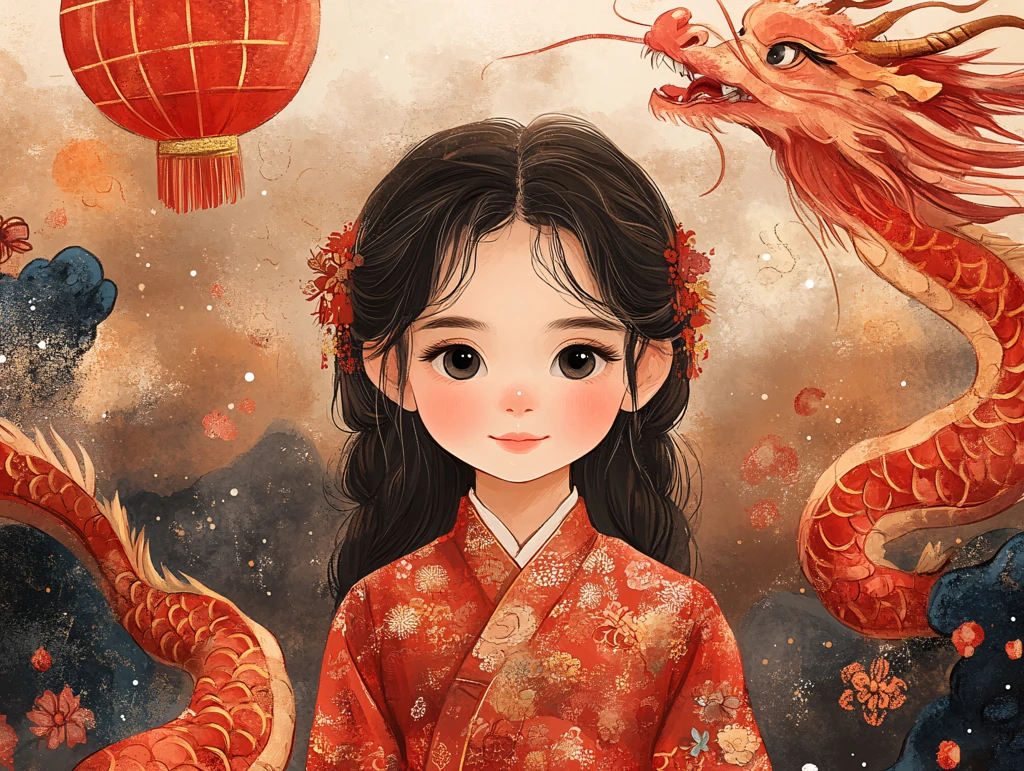 龙年小女孩插画