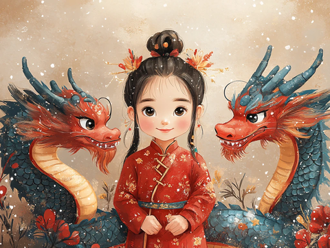 龙年小女孩插画