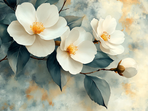 手绘山茶花装饰画