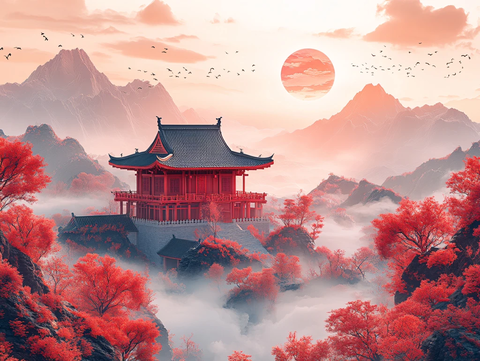 山水楼阁雅致意境风