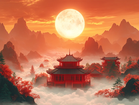 天界晓钟风景插画