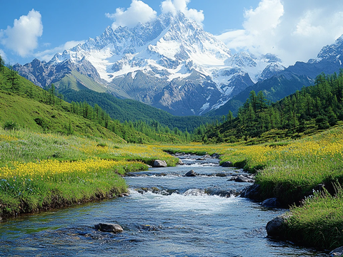雪山河流湿地草壁纸