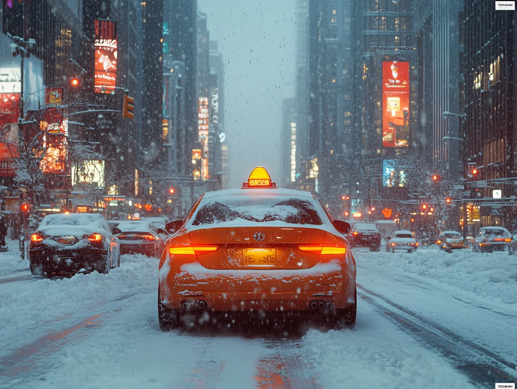 雪中行驶的出租车