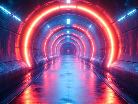 流光溢彩的霓虹灯走廊