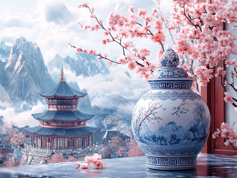 青花瓷山水青花瓷风景