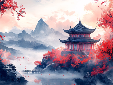 山水楼阁雅致意境风