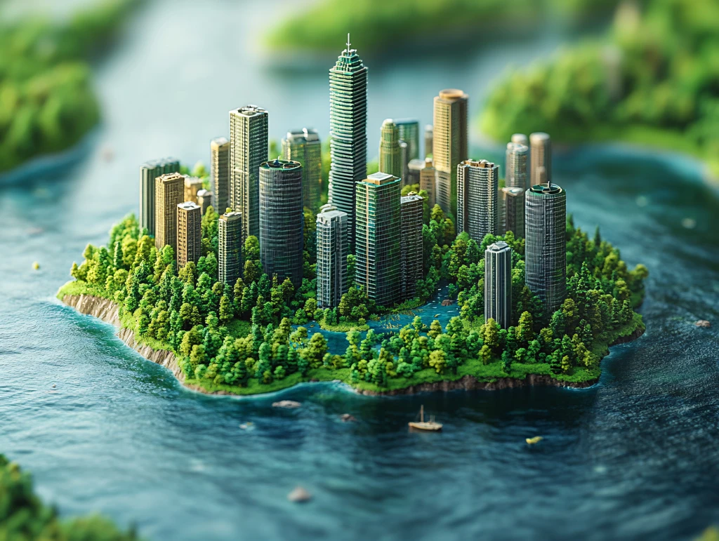 城市悬浮岛风景