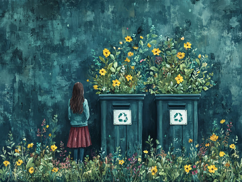 花丛中的垃圾桶