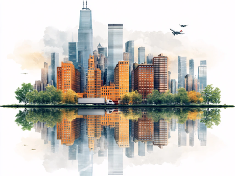 城市水墨山水画