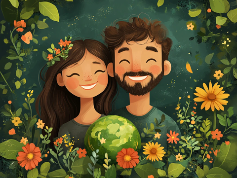 花园情侣插画