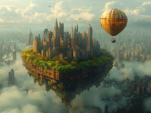 城市悬浮岛风景