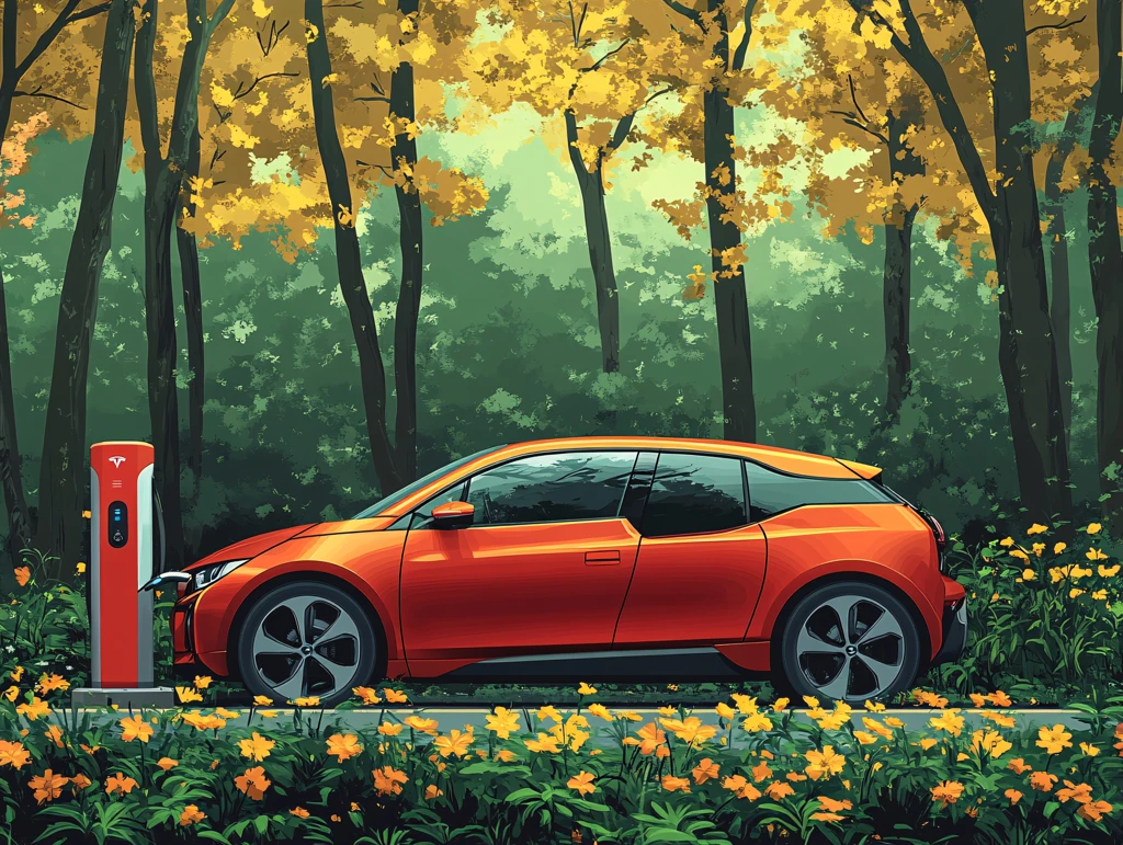 树荫下的红色汽车