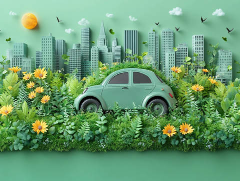 长满绿叶的汽车