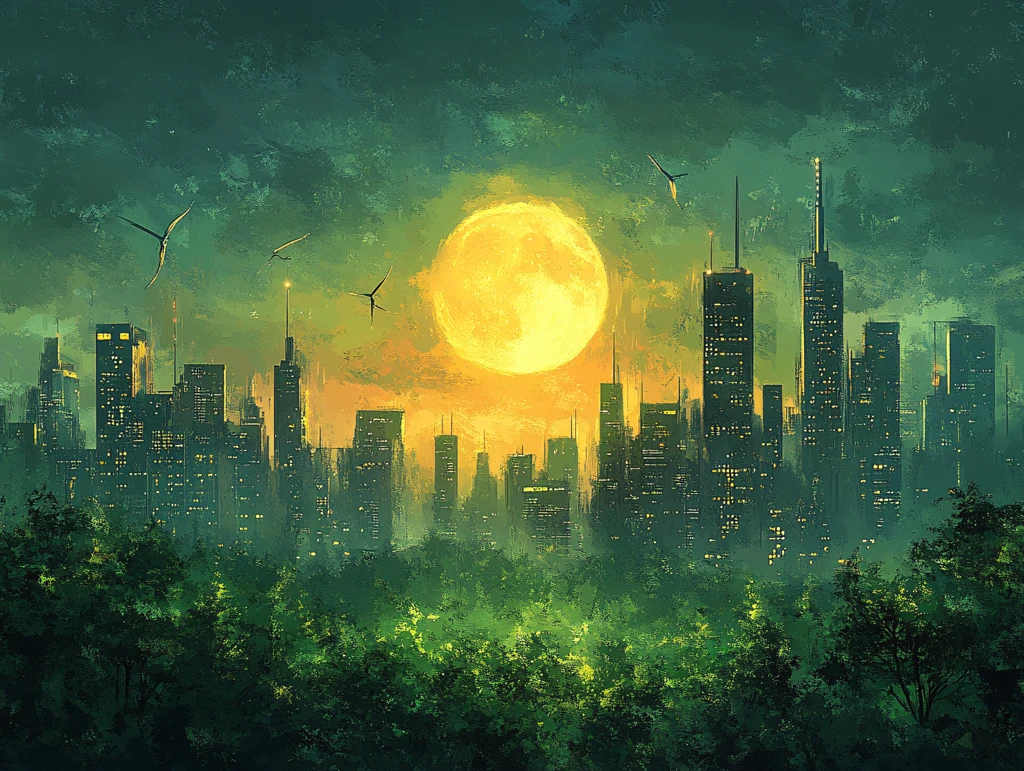 月光下的城市插画