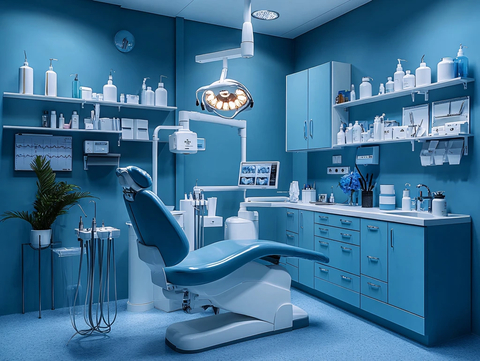 银蓝色的牙科椅