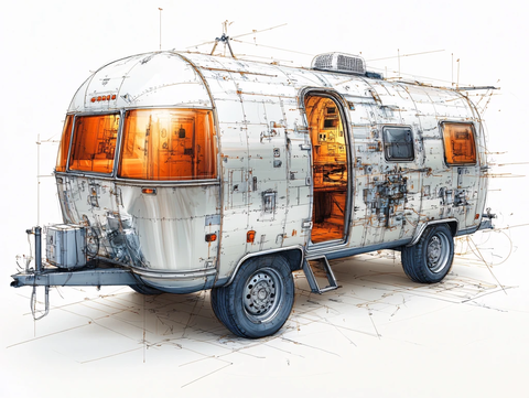 露营地房车插画