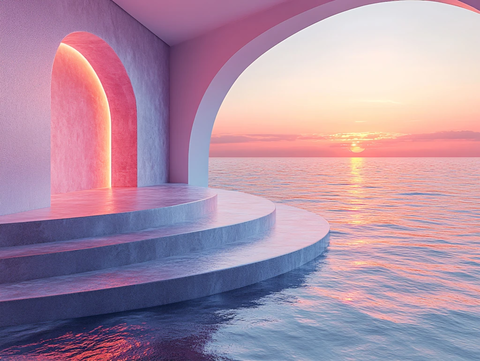 粉红色超现实海景