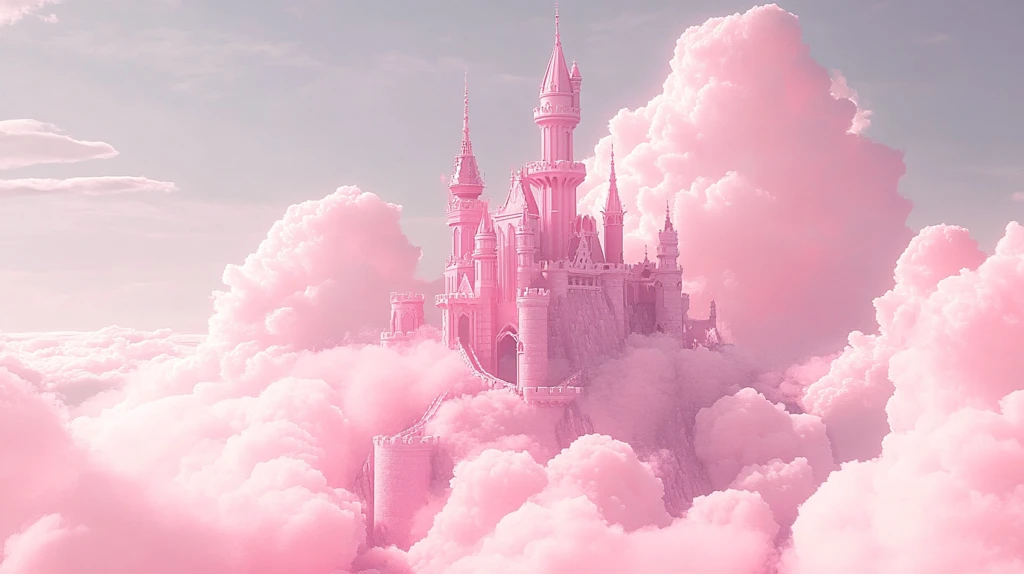 粉色超现实主义漂浮城堡