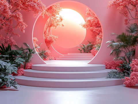 中式粉色弯月迎宾区