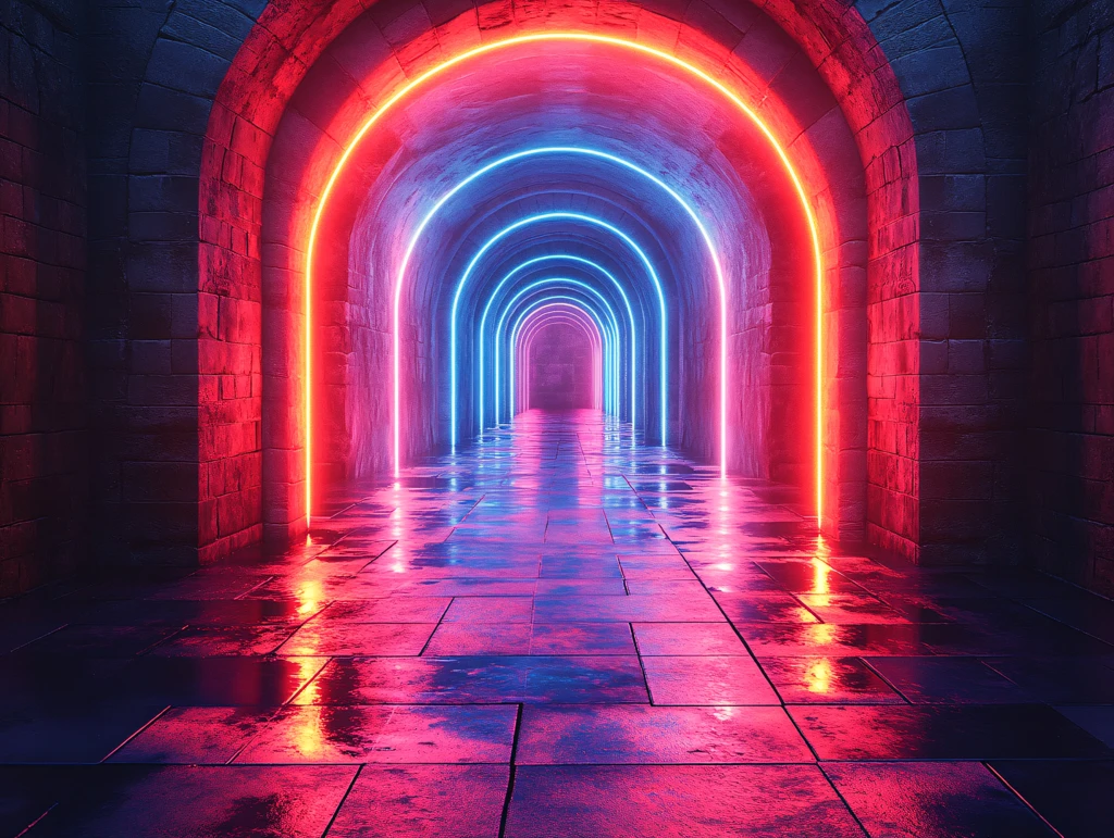 流光溢彩的霓虹灯走廊