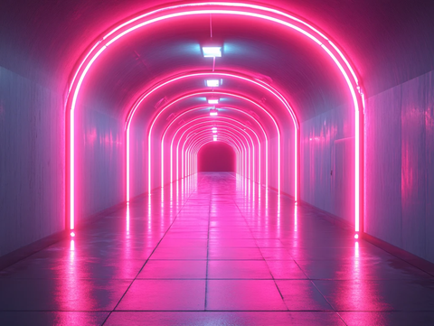 流光溢彩的霓虹灯走廊