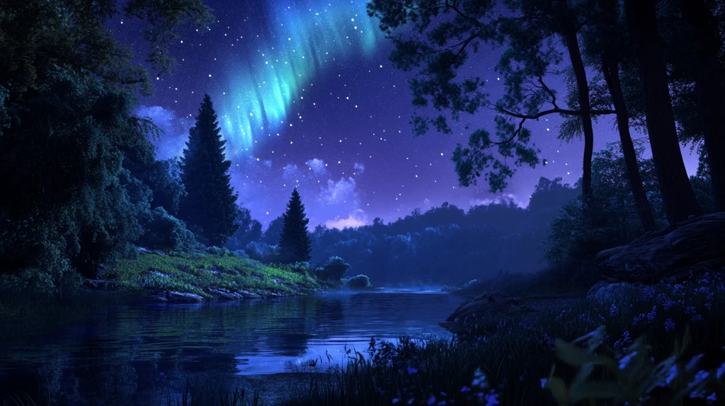 极光森林湖泊夜空