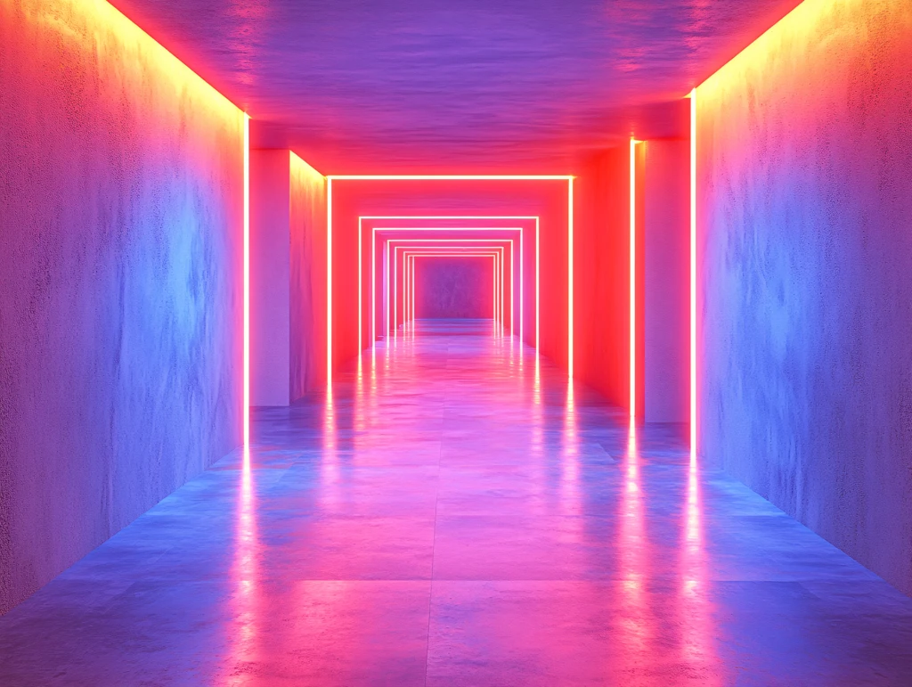 流光溢彩的霓虹灯走廊