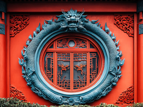 龙雕塑窗户