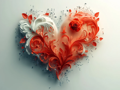 浮雕花卉与爱心