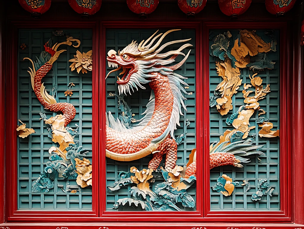 龙雕塑窗户