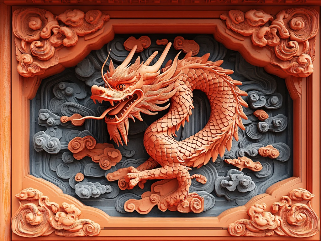 手绘龙浮雕素材