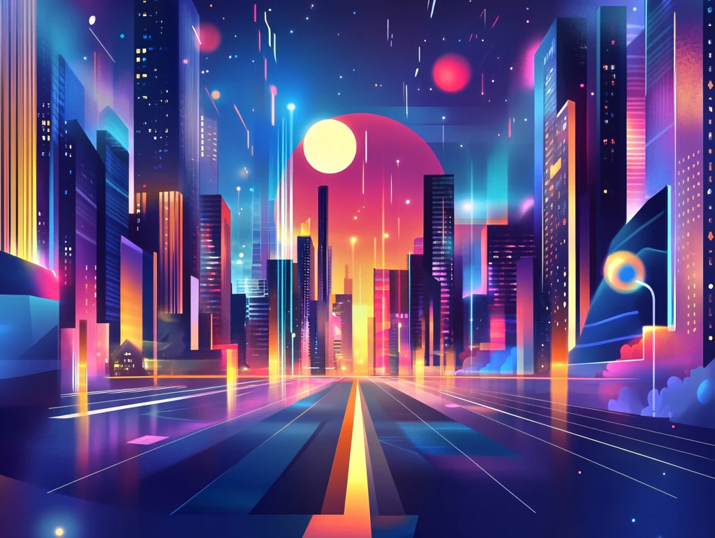 炫彩渐变城市插画