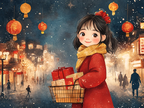 过年女孩插画