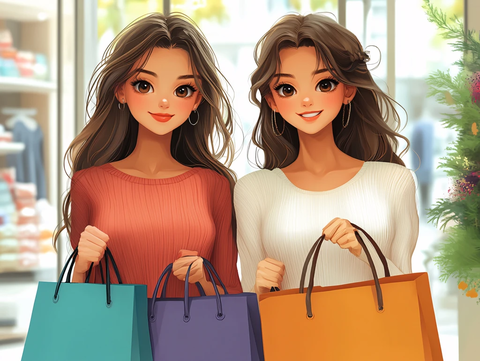 购物美女插画