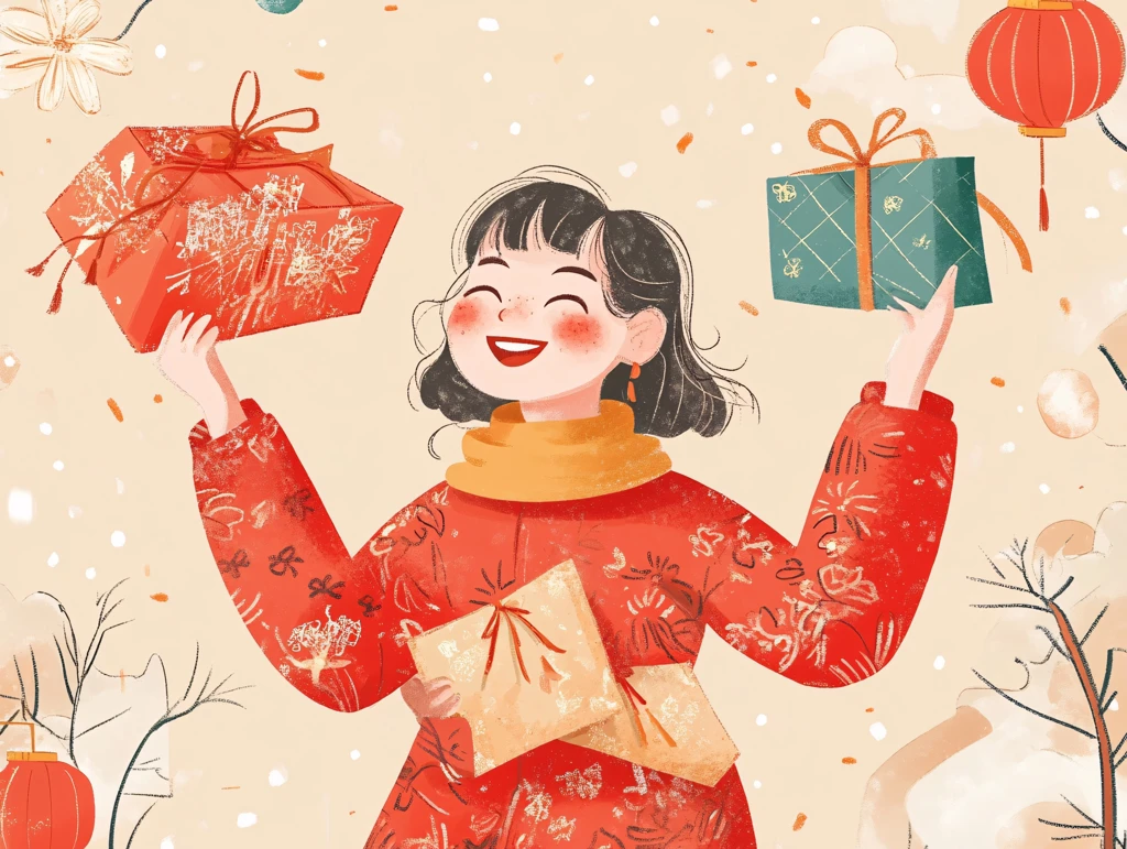 过年女孩插画