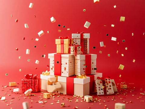 红飘带礼盒烟花楼群