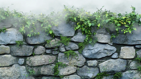 石头墙上的绿植