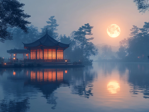 中秋月夜灯笼亭