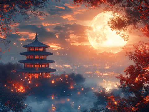 中秋夜灯笼亭阁