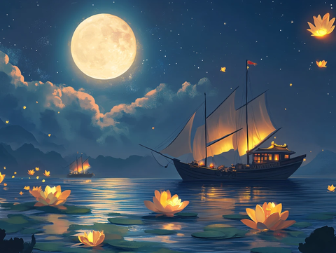 月色中的水浮莲