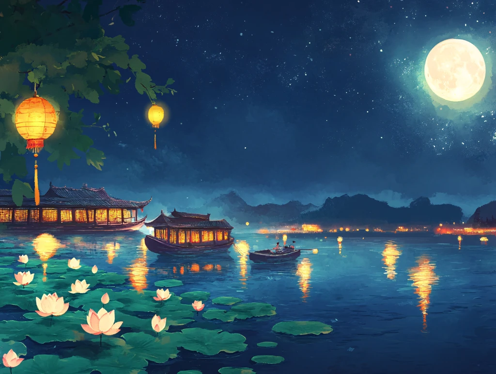 虎溪夜月景点插画