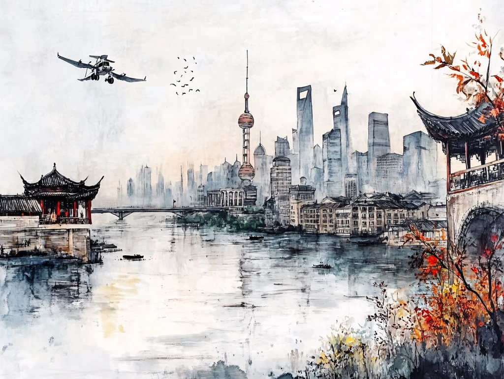 北上广深水彩旅游城市