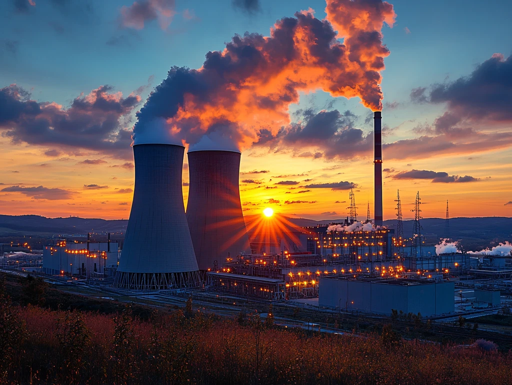 晚霞中的火力发电厂