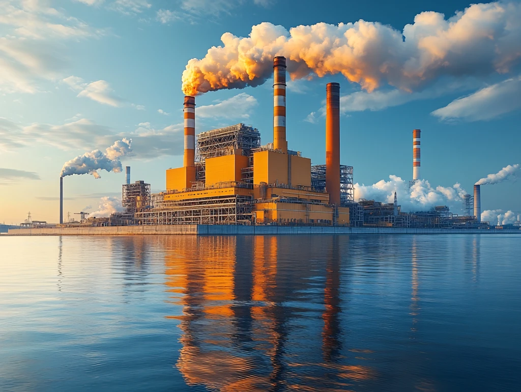 晚霞中的火力发电厂