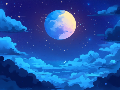 月色夜晚手绘插画